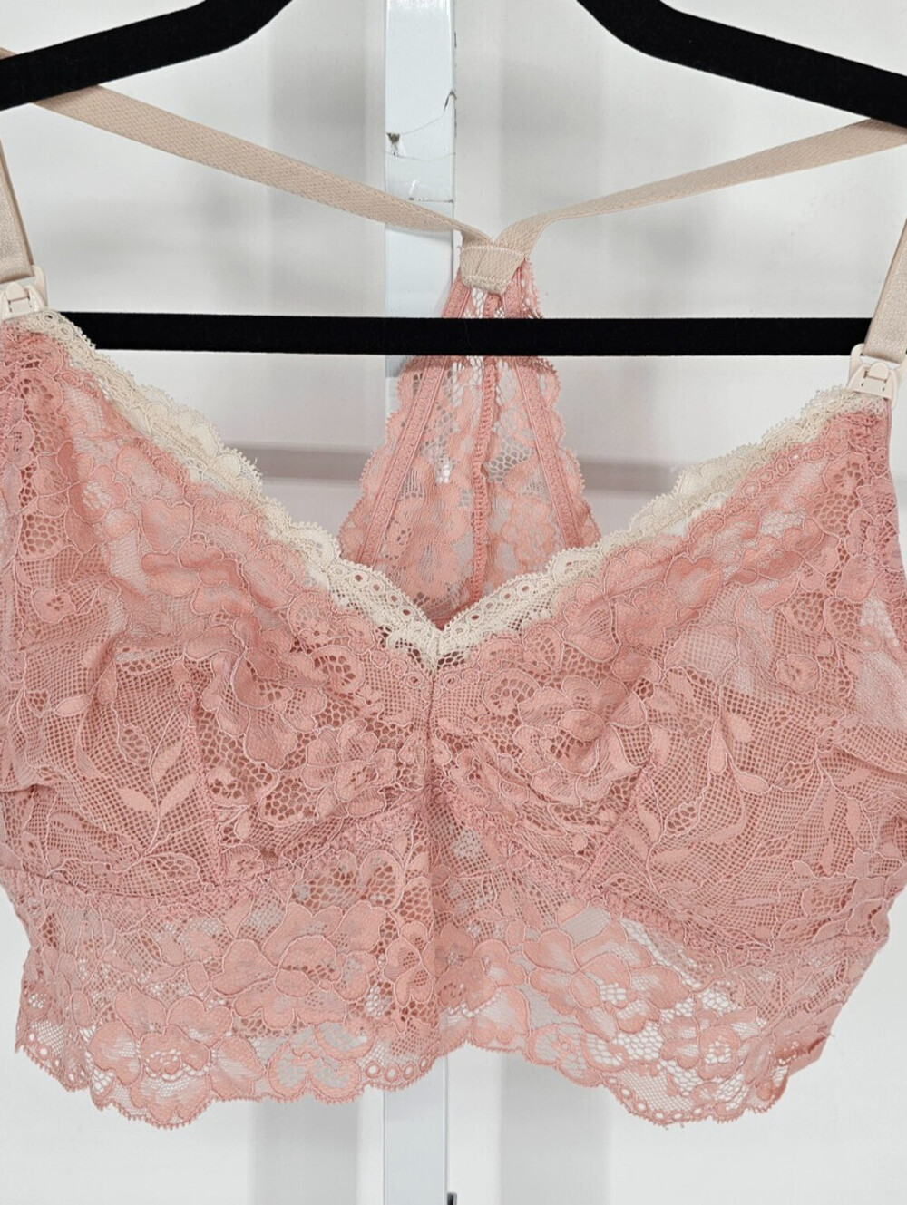 Motherhood Maternity Womens Sz S Longline Bralette Bra Light Pink sheer Lace